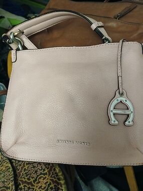 Etienne Aigner Pale Pink Pebbled Leather Shoulder Bag with Signature Charm